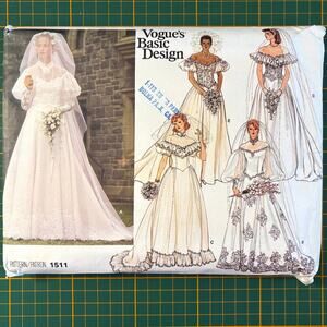 Vtg 1980s Vogue 1511 Bridal Wedding Gown w/ Train Sz 12 Misses Pattern FF/Uncut